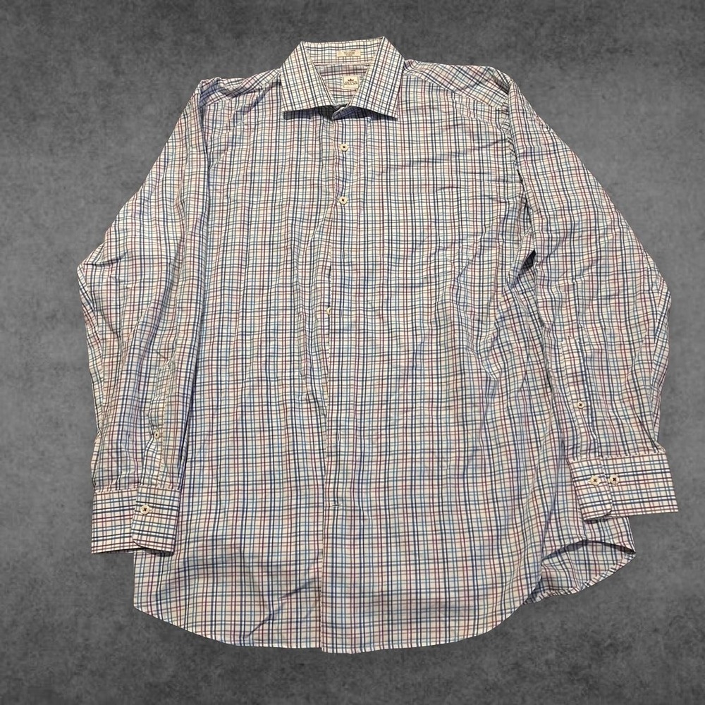 Peter Millar Mens XL Blue Plaid Flannel Button Down Shirt Long Sleeve Cotton